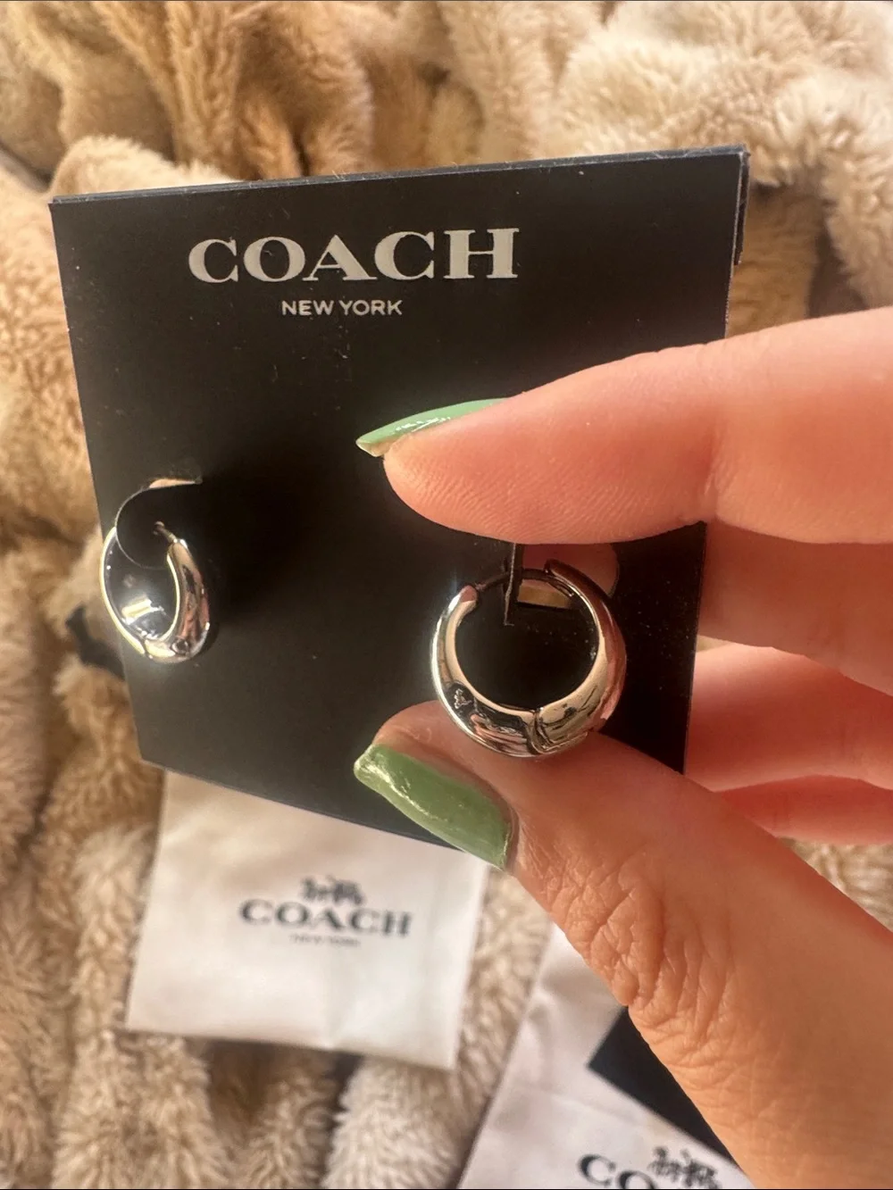 Coach Silver-Tone Signature Mini Hoop Earrings - Picture 3 of 3